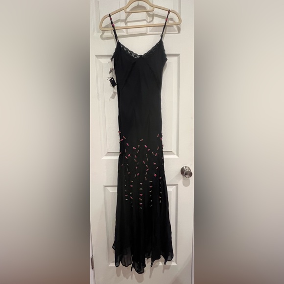 Vintage 90’s Sue Wong high low maxi Black lace Pink Roses Long Dress Size 6. - Picture 2 of 12